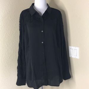 Isaac Mizrahi Sheer Lace Button Down Blouse XL